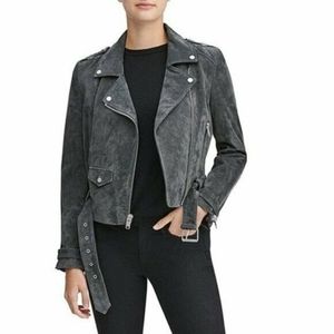 Marc New York Women Bowery Suede Moto Jacket Gray Size XL